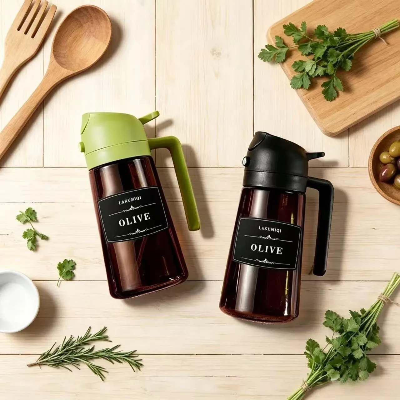 2026 Distributeur d'huile en verre 2-en-1 avec pulvérisateur, 16 oz, bouteille d'huile d'olive anti-fuite pour la cuisson, la friteuse à air et le barbecue, pulvérisation et versement
