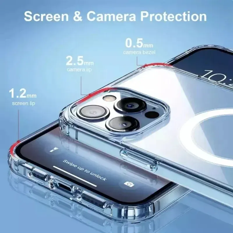 Étui magnétique transparent en acrylique compatible MagSafe pour iPhone 11, 12, 13, 14, 15 et 16 (Plus, Pro, Pro Max, Mini) 2