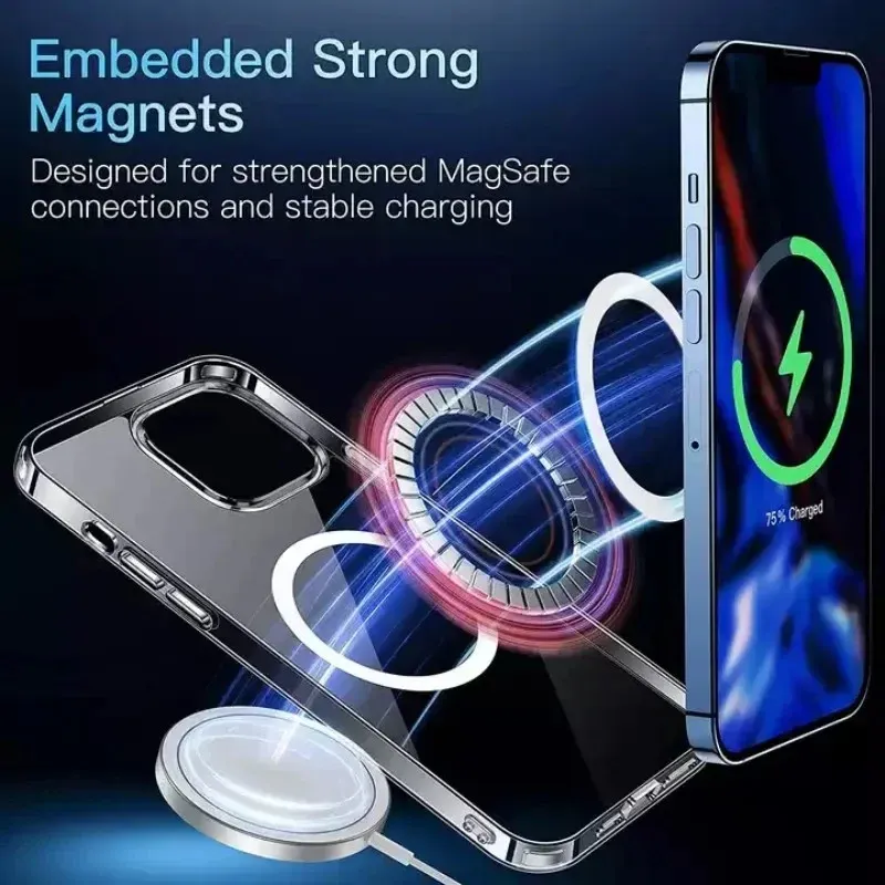 Étui magnétique transparent en acrylique compatible MagSafe pour iPhone 11, 12, 13, 14, 15 et 16 (Plus, Pro, Pro Max, Mini) 3