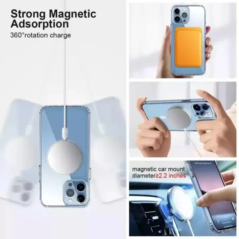Étui magnétique transparent en acrylique compatible MagSafe pour iPhone 11, 12, 13, 14, 15 et 16 (Plus, Pro, Pro Max, Mini) 6