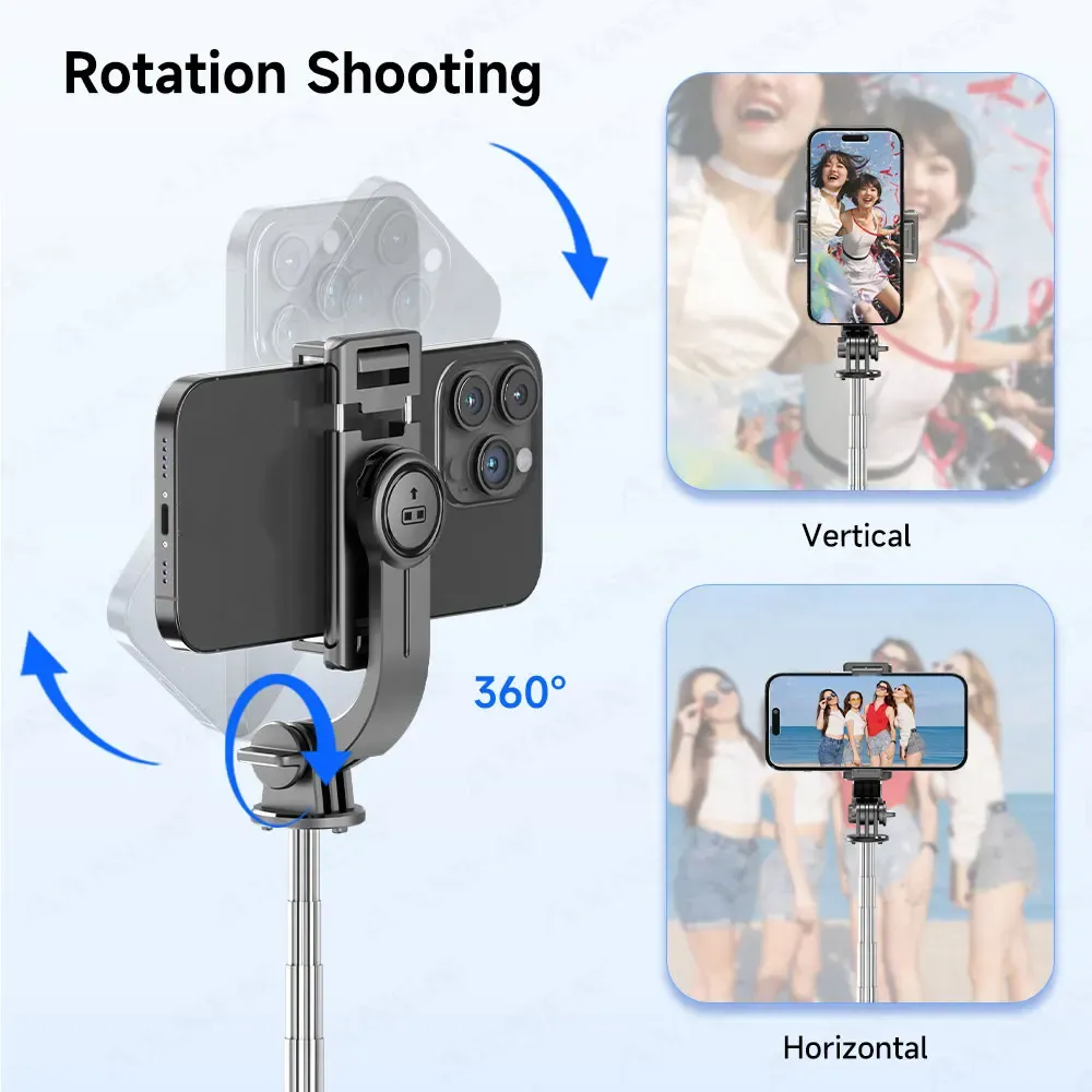 Trépied perche à selfie avec télécommande Bluetooth amovible, rotation à 360°, perche extensible, lumière de remplissage intégrée, compatible iPhone et Android 4