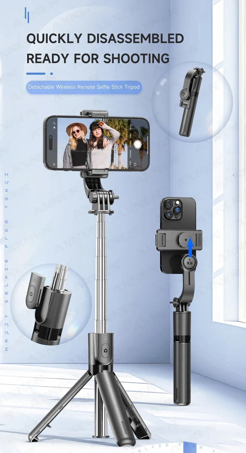 Trépied bâton à selfie F01, vue d'ensemble