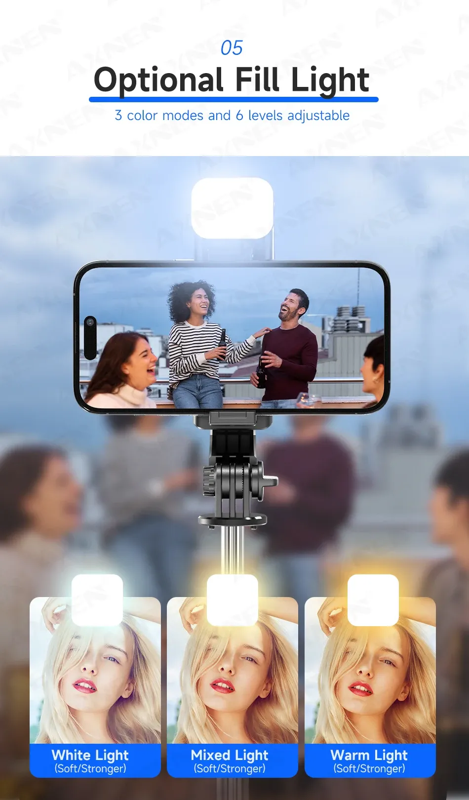 Lumière d'appoint pour trépied bâton à selfie F01