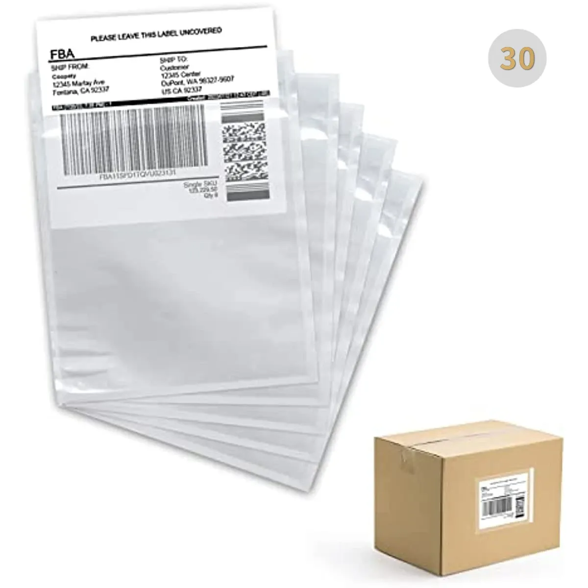 Lot de 30 pochettes adhésives transparentes antidérapantes pour bordereau d'emballage, à chargement par le haut, sachets OPP - Image 1