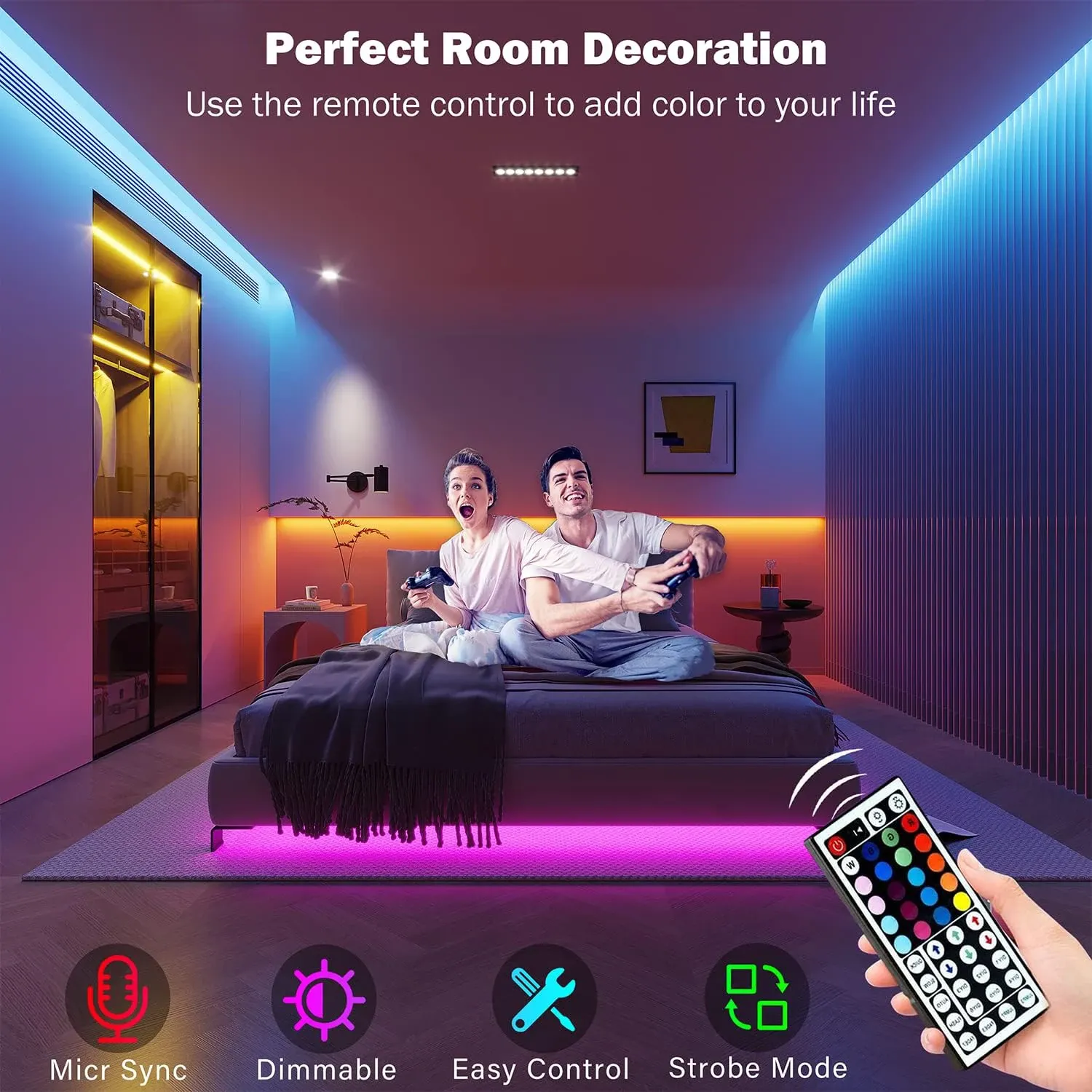Bande lumineuse LED RVB flexible, 5 m à 30 m, pour chambre à coucher 3