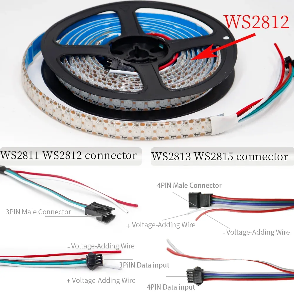 Bandes LED programmables 1 à 5 m, 144 LED/m, WS2812B, WS2813, WS2815, RVB 5050, rubans LED à défilement de couleurs, 5 à 12 V CC 5