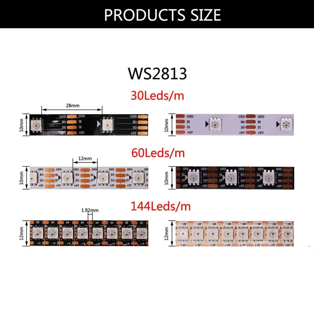 Bandes LED programmables 1 à 5 m, 144 LED/m, WS2812B, WS2813, WS2815, RVB 5050, rubans LED à défilement de couleurs, 5 à 12 V CC 8