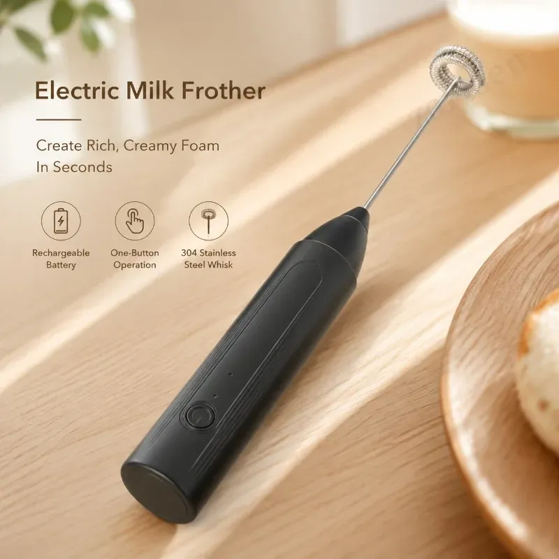 Mousseur à lait électrique / Fouet à café, mini batteur portable rechargeable USB, trois vitesses, accessoire pour expresso 2