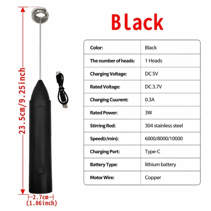Mousseur à lait électrique / Fouet à café, mini batteur portable rechargeable USB, trois vitesses, accessoire pour expresso 8