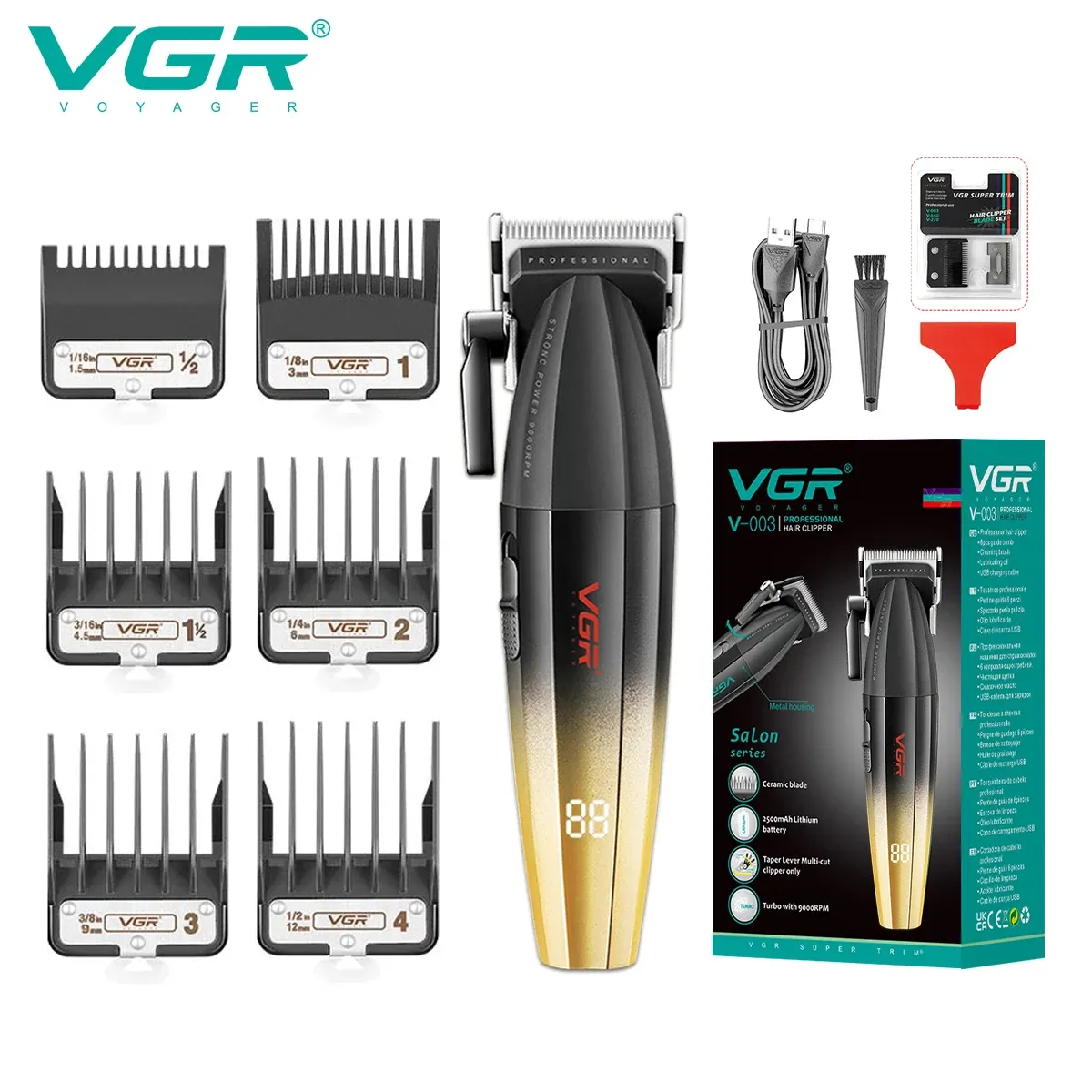 VGR Tondeuse à cheveux professionnelle sans fil, moteur 9000 tr/min, pour hommes, V-003 6