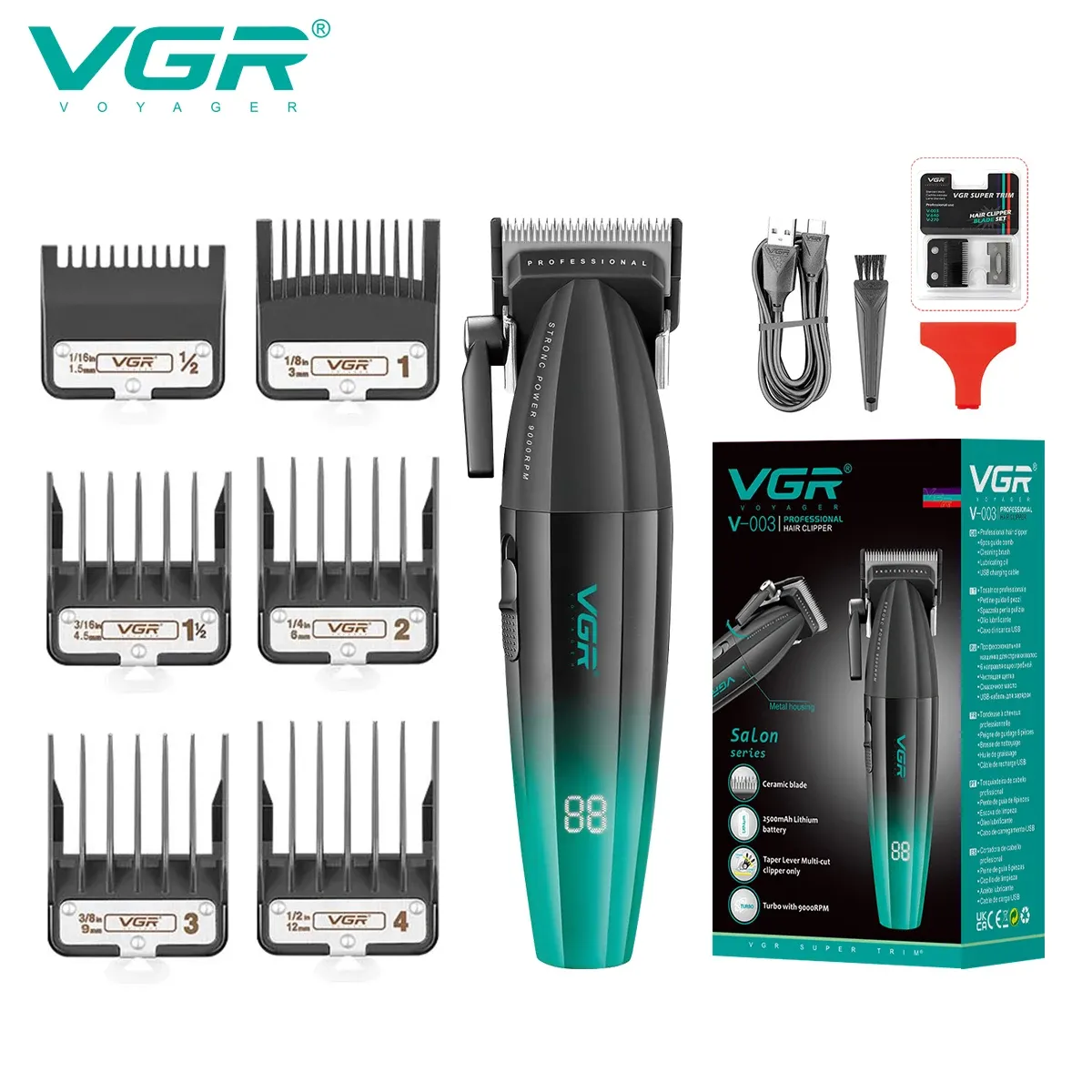VGR Tondeuse à cheveux professionnelle sans fil, moteur 9000 tr/min, pour hommes, V-003 10