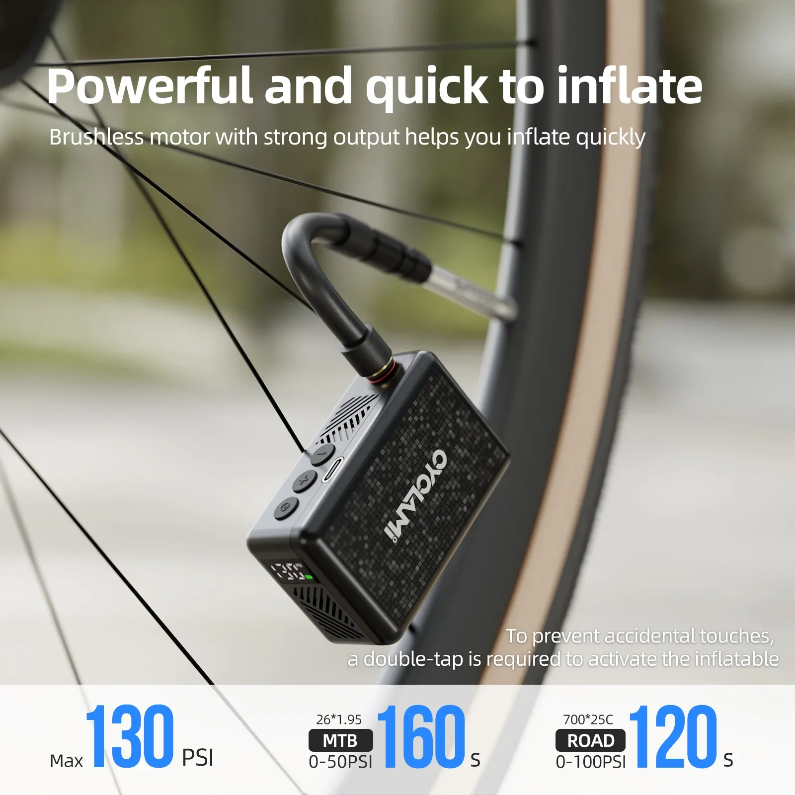 Pompe à air automatique portable 130 PSI CYCLAMI AM6 avec affichage de la pression, gonfleur électrique de poche pour pneus de VTT et vélo de route, valve Presta et Schrader (FV/AV) 4
