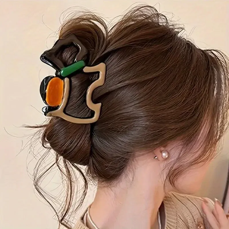 Grandes pinces à cheveux élégantes pour femmes, lot de 4, design ondulé chic aux accents colorés, pinces requin antidérapantes, accessoires pour cheveux 2