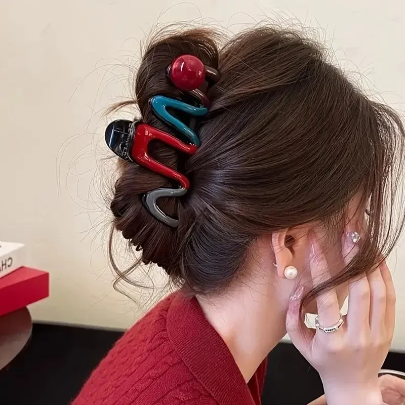 Grandes pinces à cheveux élégantes pour femmes, lot de 4, design ondulé chic aux accents colorés, pinces requin antidérapantes, accessoires pour cheveux 3