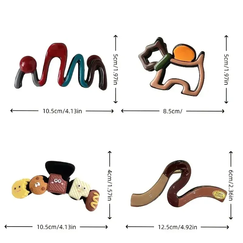 Grandes pinces à cheveux élégantes pour femmes, lot de 4, design ondulé chic aux accents colorés, pinces requin antidérapantes, accessoires pour cheveux 4