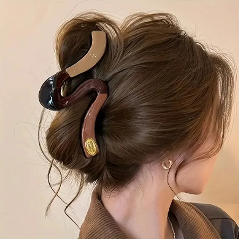 Grandes pinces à cheveux élégantes pour femmes, lot de 4, design ondulé chic aux accents colorés, pinces requin antidérapantes, accessoires pour cheveux 6