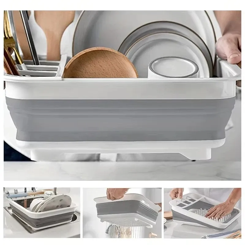 Égouttoir à vaisselle pliable avec porte-ustensiles pour camping-car et camping 5