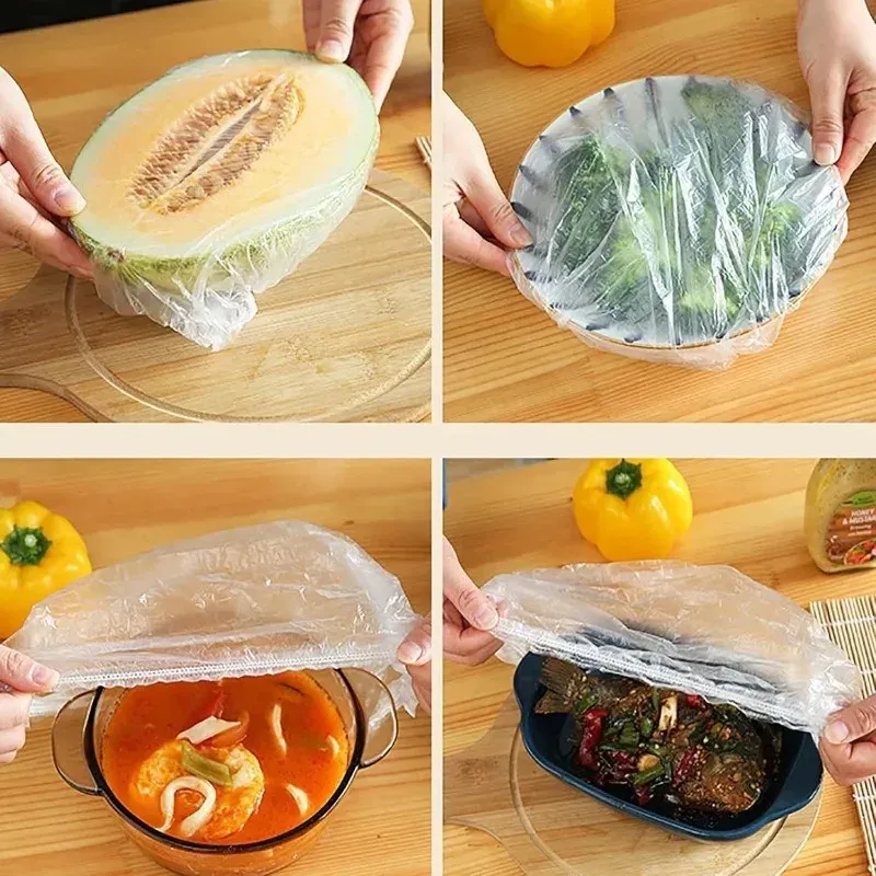 Sacs alimentaires élastiques jetables pour la conservation des aliments, couvre-aliments de cuisine pour fruits et légumes 5