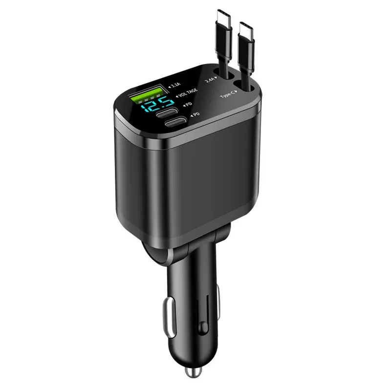 Adaptateur de chargeur de voiture 150 W 5 en 1, charge rapide USB-C avec câbles rétractables USB-C, Lightning et Micro-USB pour iPhone, Huawei et Samsung 6