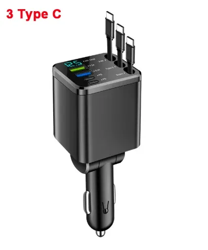Adaptateur de chargeur de voiture 150 W 5 en 1, charge rapide USB-C avec câbles rétractables USB-C, Lightning et Micro-USB pour iPhone, Huawei et Samsung 9