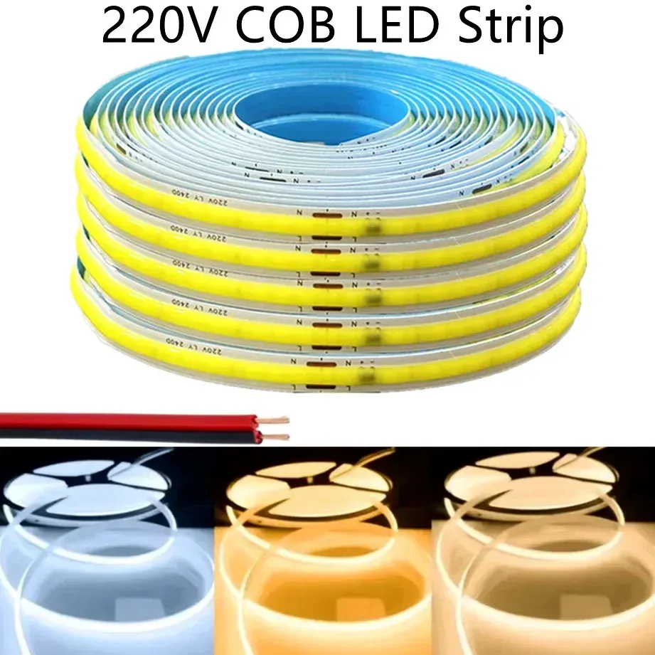 Bande LED COB 220 V à éclairage linéaire, 240 LED/m, IRC 95, longueur 0,5 m à 10 m, ruban flexible avec Smart IC, sans driver, teinte bleu glacier chaud - Image 1