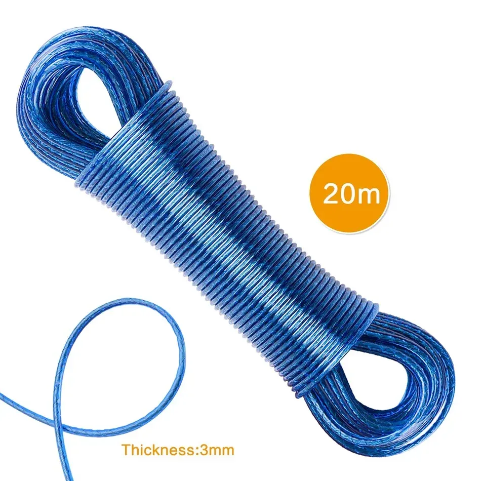 Corde à linge en PVC, 787,4 pouces (20 m), diamètre 3 mm, idéale pour le camping et les voyages 8