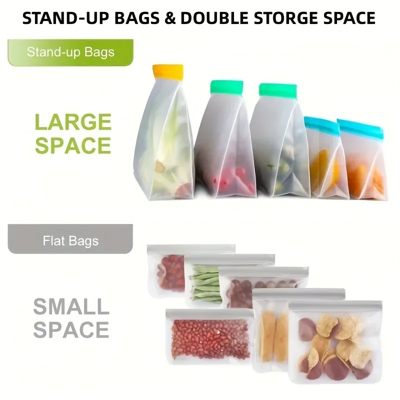 Sac de conservation réutilisable en silicone pour congélateur, debout, étanche, en PEVA, rond, à fermeture éclair 2