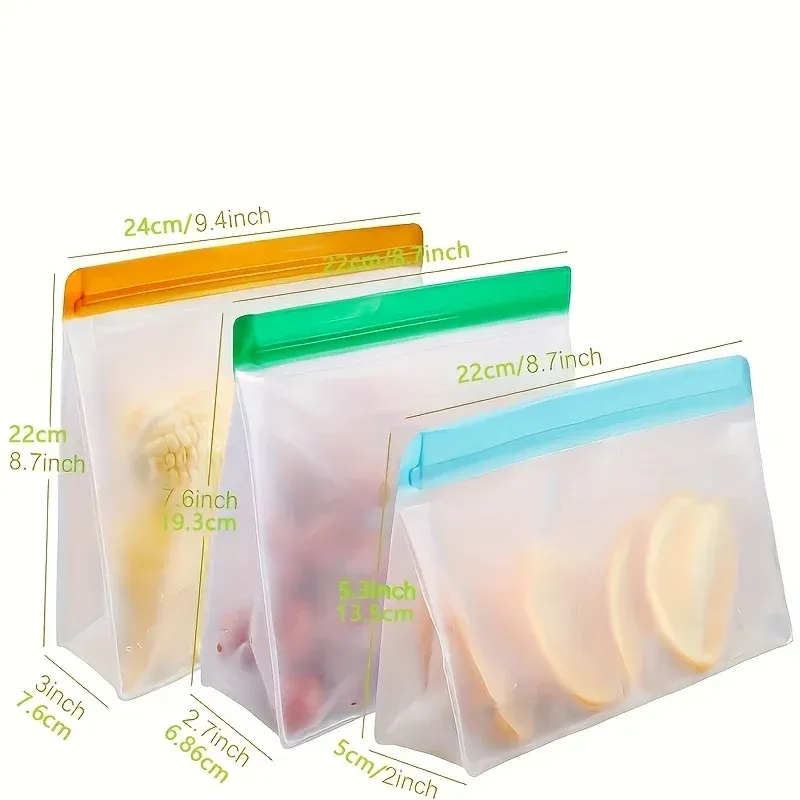 Sac de conservation réutilisable en silicone pour congélateur, debout, étanche, en PEVA, rond, à fermeture éclair 3