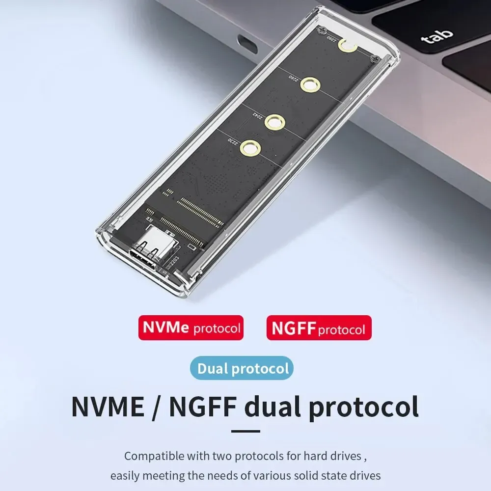 Boîtier SSD M.2 NVMe PCIe NGFF SATA double protocole transparent, USB Type-C, boîtier externe pour disque dur 1