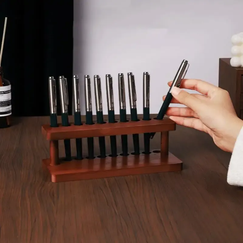 Organisateur de bureau multifonction en bois couleur noyer, porte-stylos et support pour téléphone 3