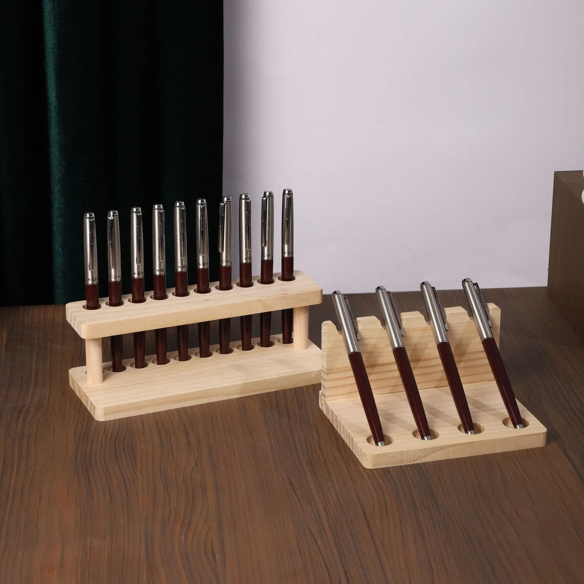 Organisateur de bureau multifonction en bois couleur noyer, porte-stylos et support pour téléphone 2