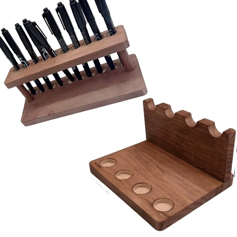 Organisateur de bureau multifonction en bois couleur noyer, porte-stylos et support pour téléphone 12