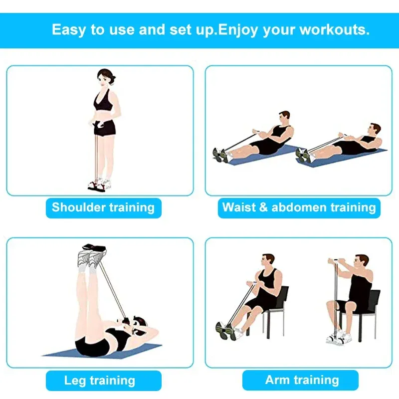 Expander de yoga à 4 tubes avec bandes de résistance pour l'entraînement de l'abdomen, de la taille et des bras 6