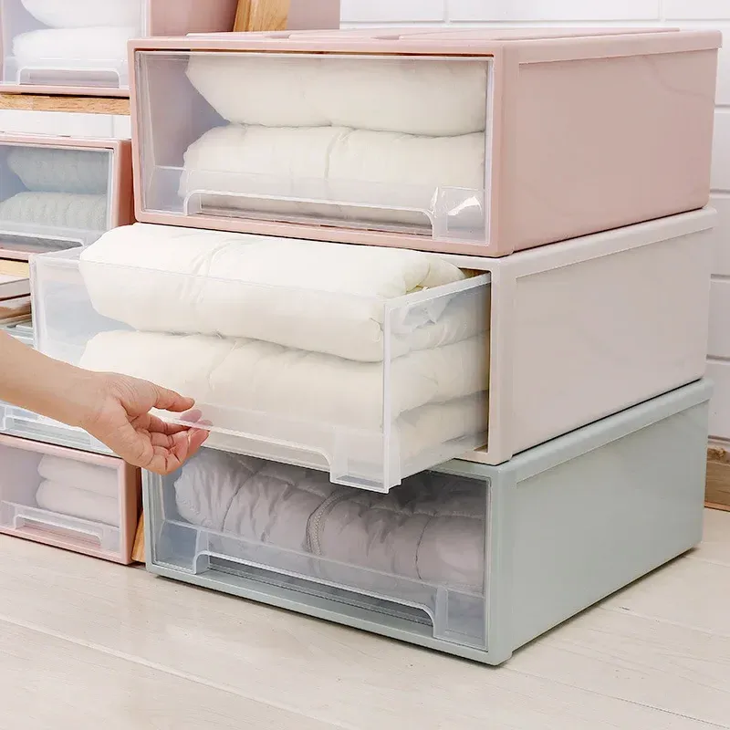 MELSlid - Grande Boîte de Rangement Empilable en Plastique Transparent, Conteneur pour Vêtements, Sous-Vêtements et Couette, pour Armoire et Placard - Image 1