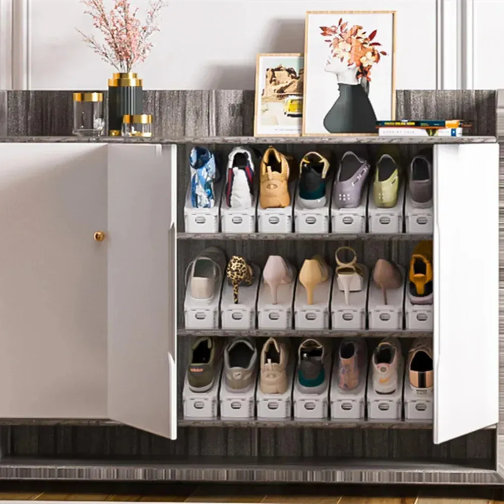Organisateur à chaussures peu encombrant, étagère réglable de 2 à 14 paires, étagère double couche pour placard, blanc et noir 6