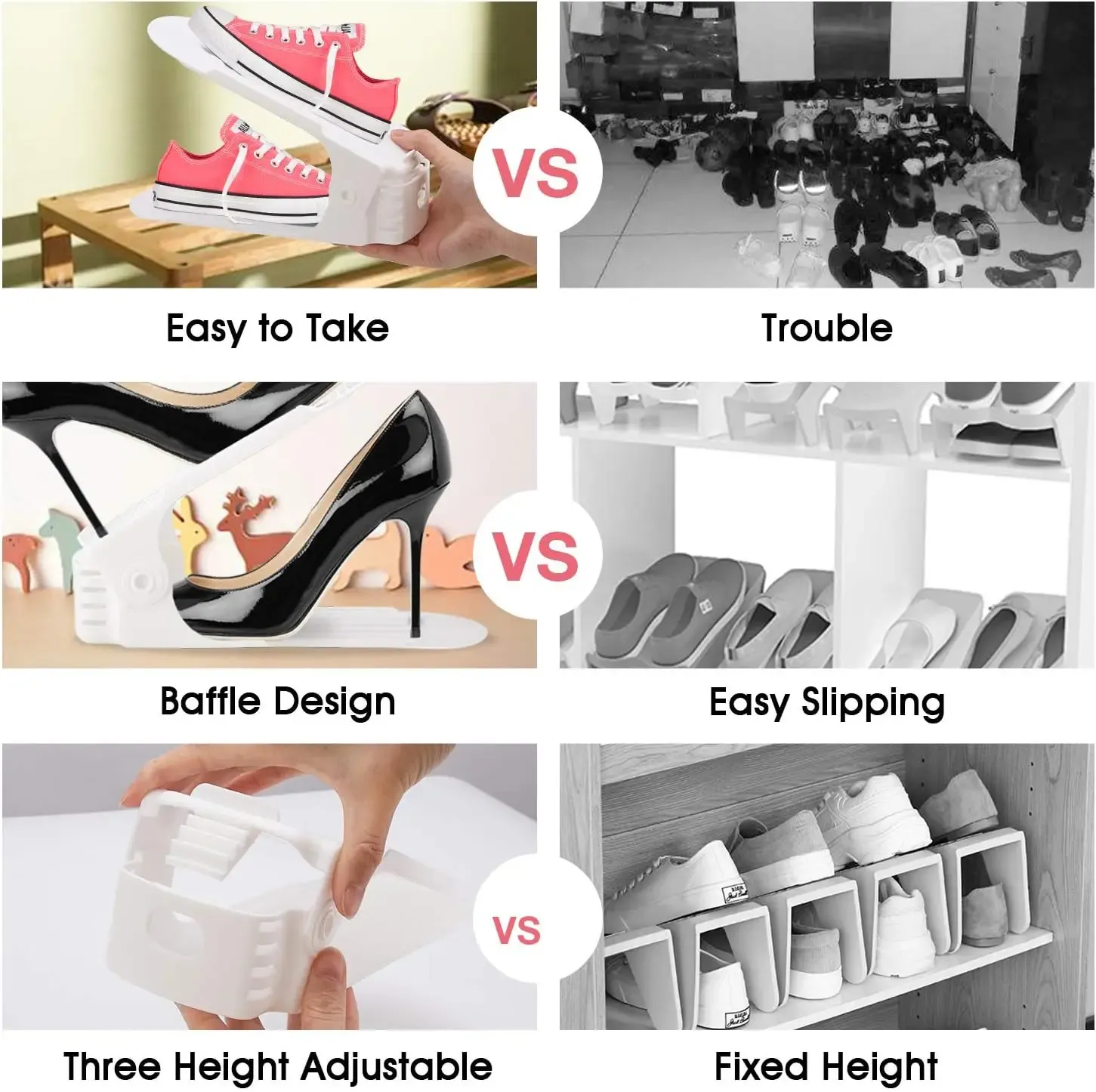 Détail des emplacements pour chaussures et du design épuré