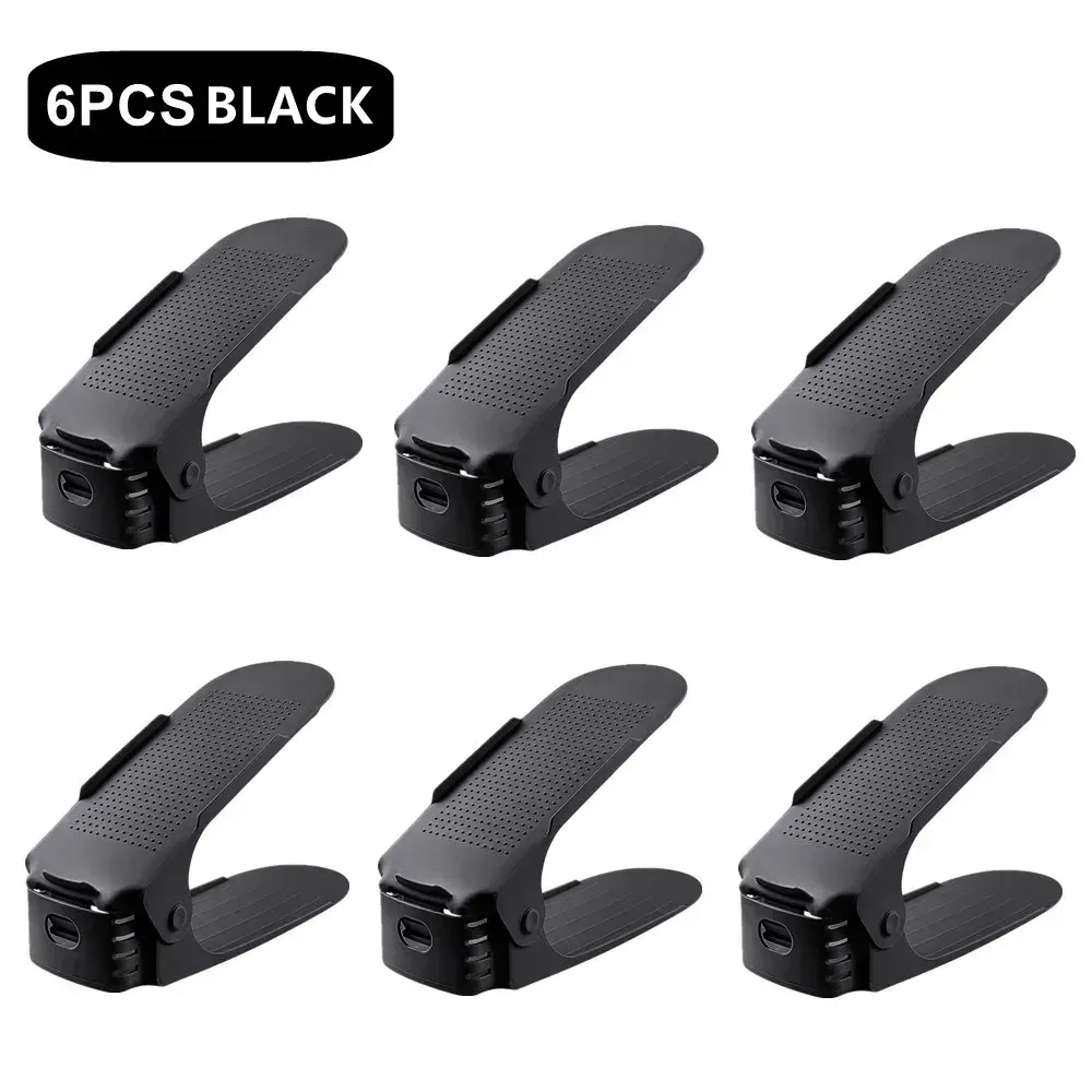 Organisateur à chaussures peu encombrant, étagère réglable de 2 à 14 paires, étagère double couche pour placard, blanc et noir 17