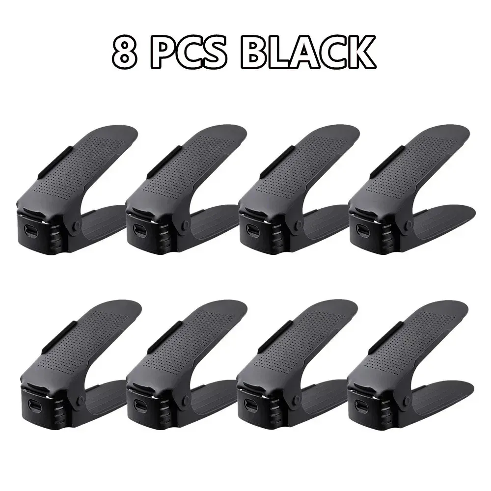 Organisateur à chaussures peu encombrant, étagère réglable de 2 à 14 paires, étagère double couche pour placard, blanc et noir 19