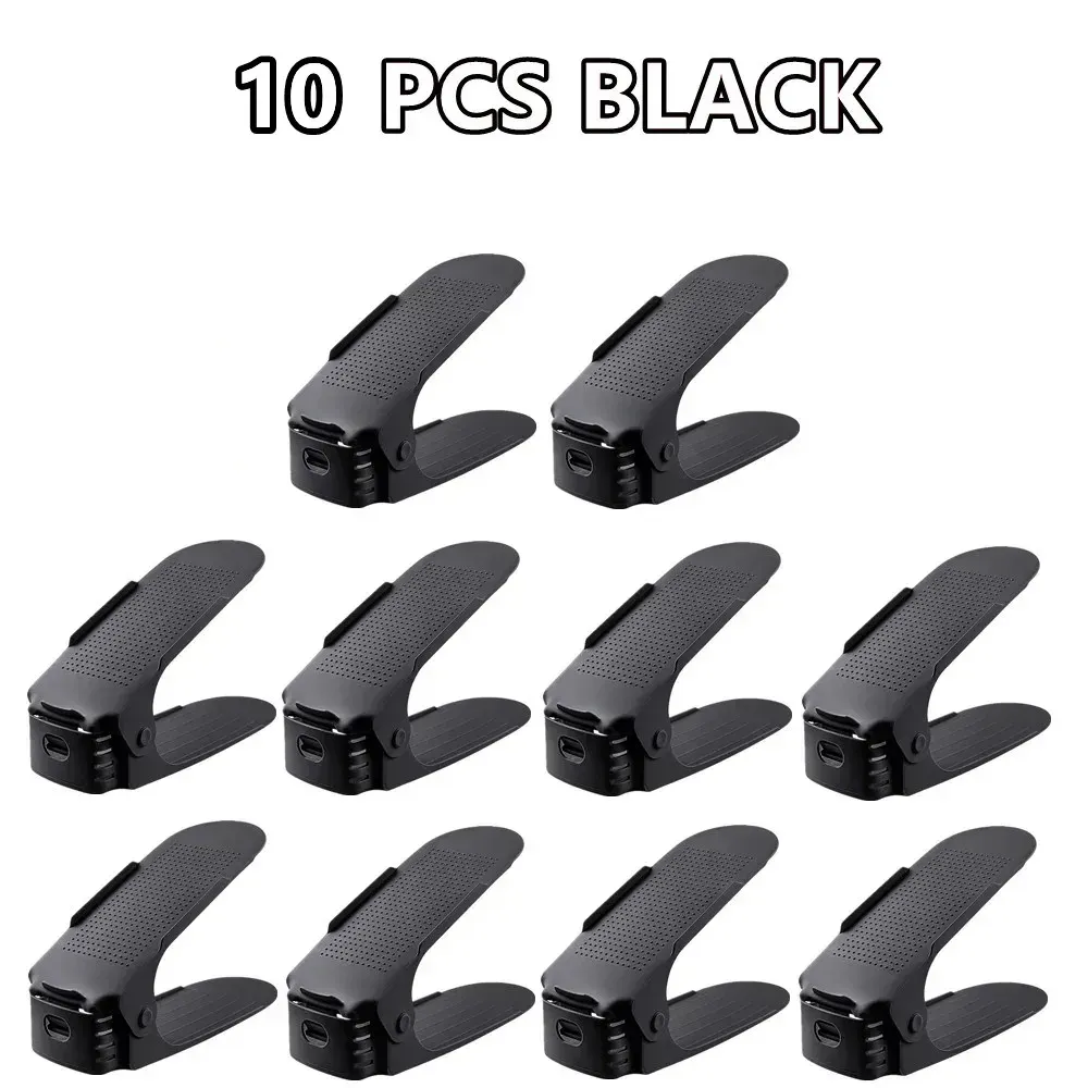 Organisateur à chaussures peu encombrant, étagère réglable de 2 à 14 paires, étagère double couche pour placard, blanc et noir 13