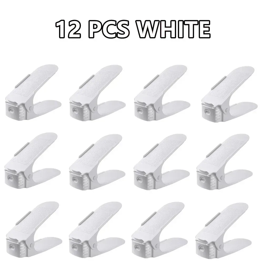 Organisateur à chaussures peu encombrant, étagère réglable de 2 à 14 paires, étagère double couche pour placard, blanc et noir 12