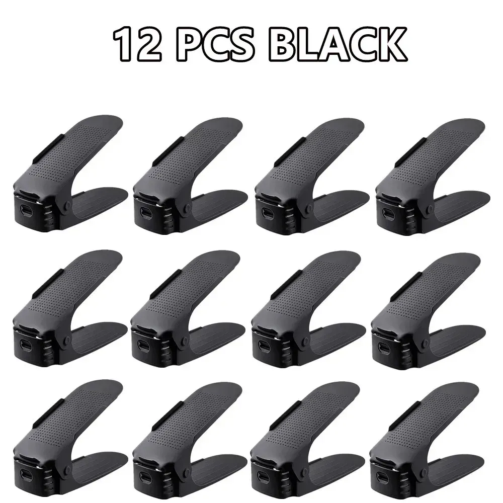 Organisateur à chaussures peu encombrant, étagère réglable de 2 à 14 paires, étagère double couche pour placard, blanc et noir 15