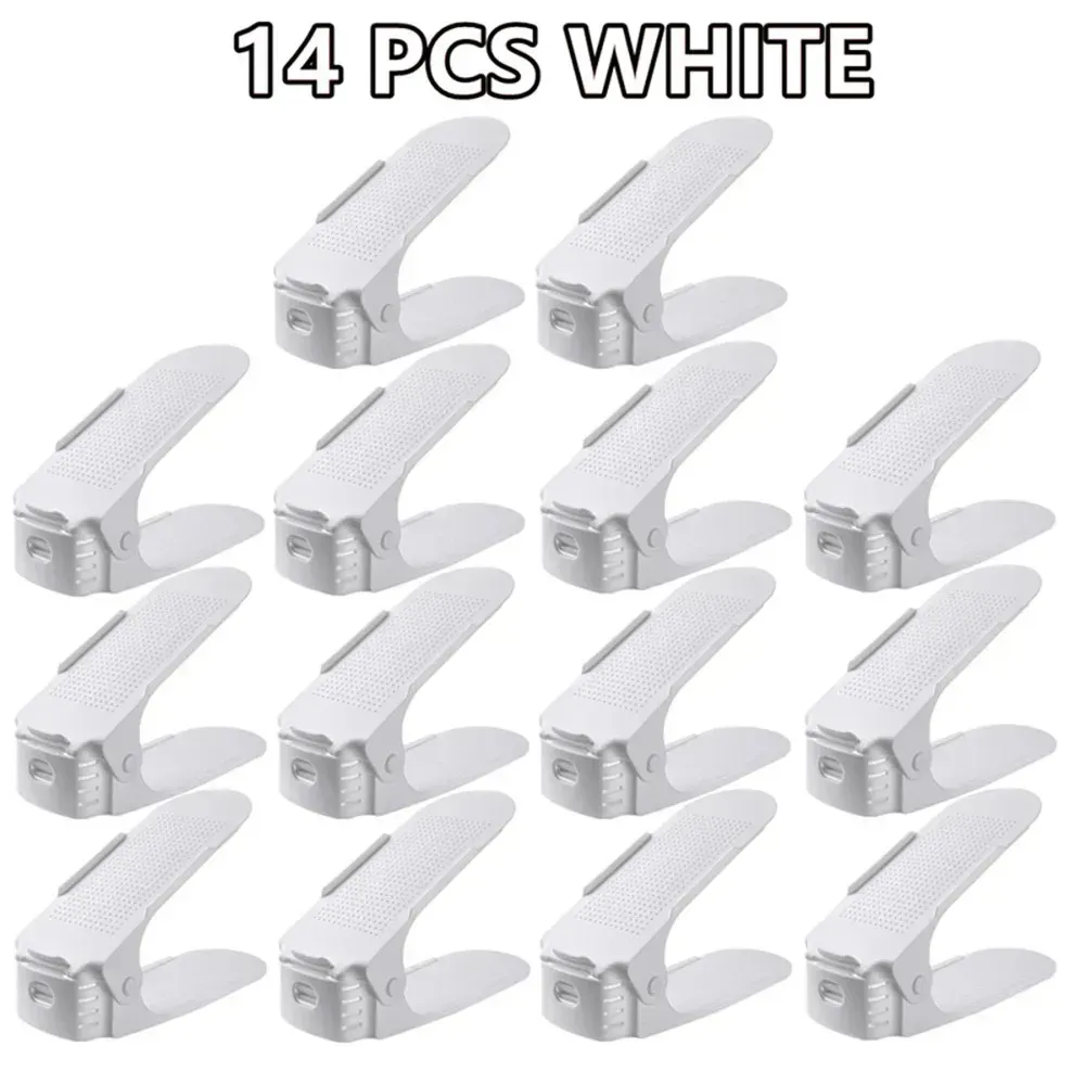 Organisateur à chaussures peu encombrant, étagère réglable de 2 à 14 paires, étagère double couche pour placard, blanc et noir 14