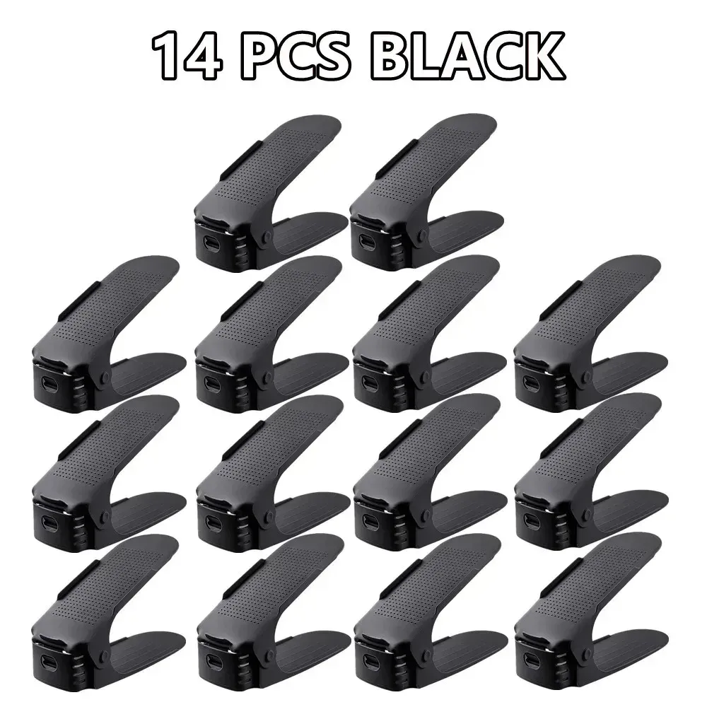 Organisateur à chaussures peu encombrant, étagère réglable de 2 à 14 paires, étagère double couche pour placard, blanc et noir 20