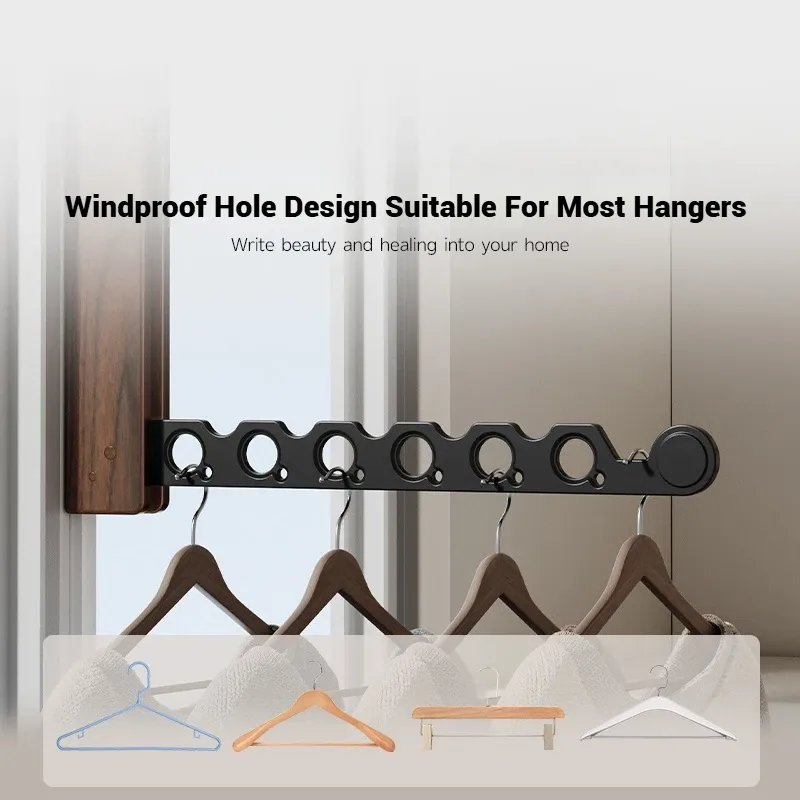Cintre en bois pliable avec support mural et organisateur de vêtements invisible pour un gain de place optimal 3