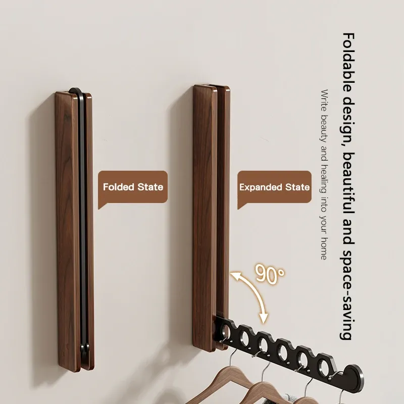 Cintre en bois pliable avec support mural et organisateur de vêtements invisible pour un gain de place optimal 4