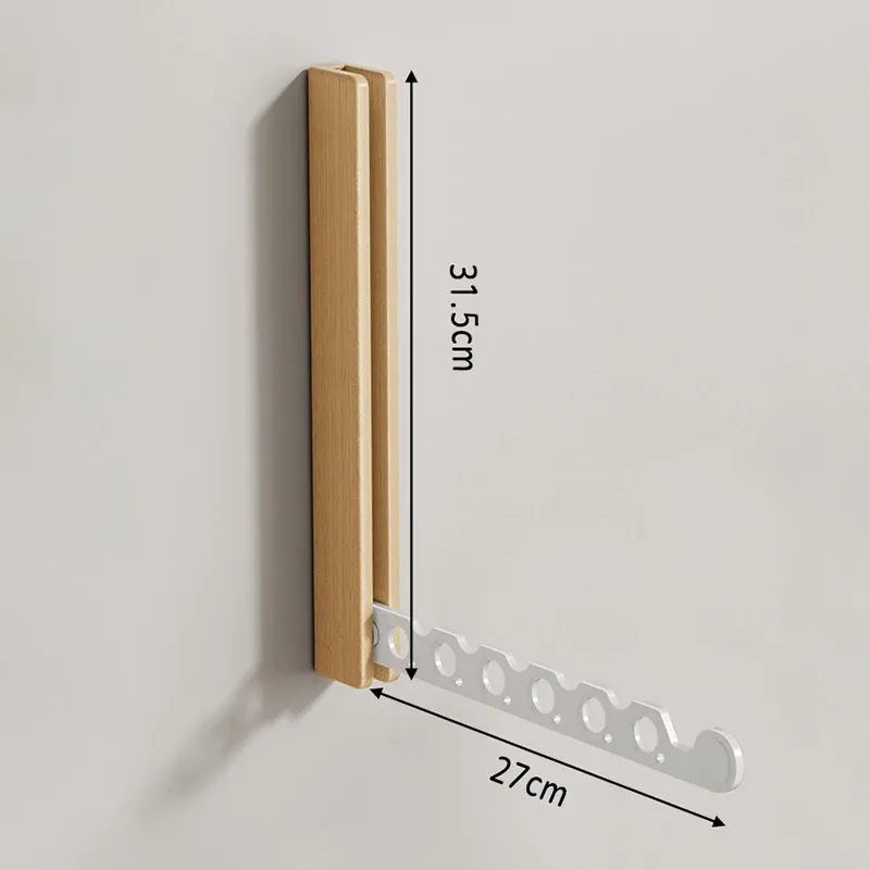 Cintre en bois pliable avec support mural et organisateur de vêtements invisible pour un gain de place optimal 8