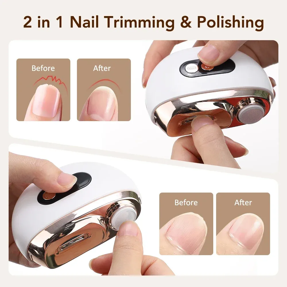 Coupe-ongles électrique 2 en 1 rechargeable par USB avec lime et lumière LED, pour adultes, seniors et bébés 2