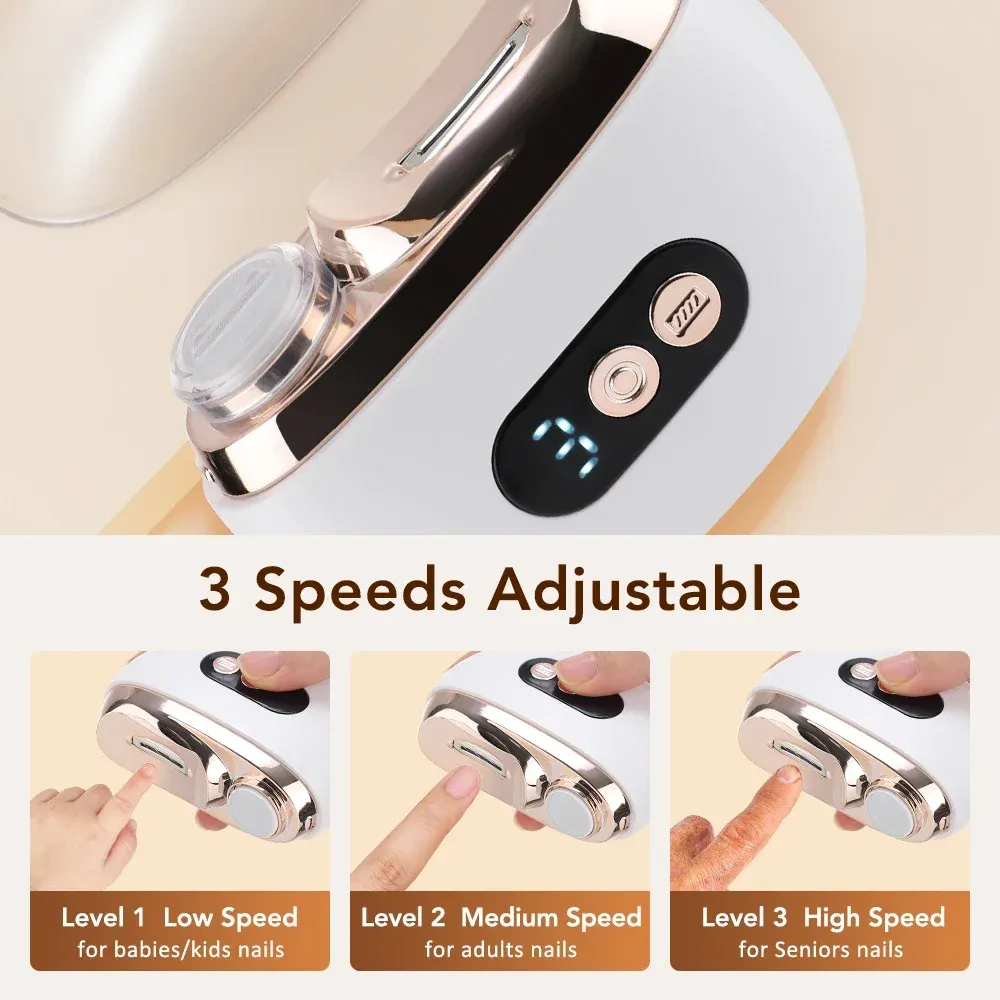 Coupe-ongles électrique 2 en 1 rechargeable par USB avec lime et lumière LED, pour adultes, seniors et bébés 3