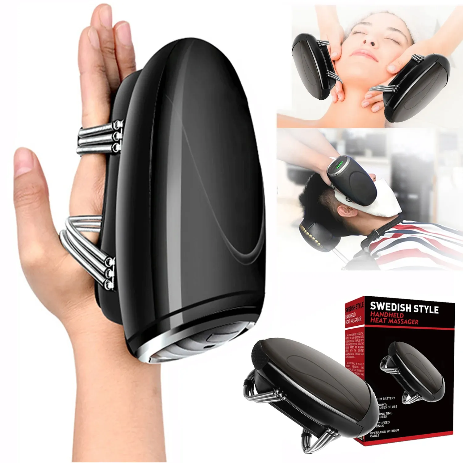 Masseur professionnel portatif sans fil à vibrations et chaleur pour barbier, rechargeable par USB, pour le corps, le cou, le dos, la tête et le visage 6
