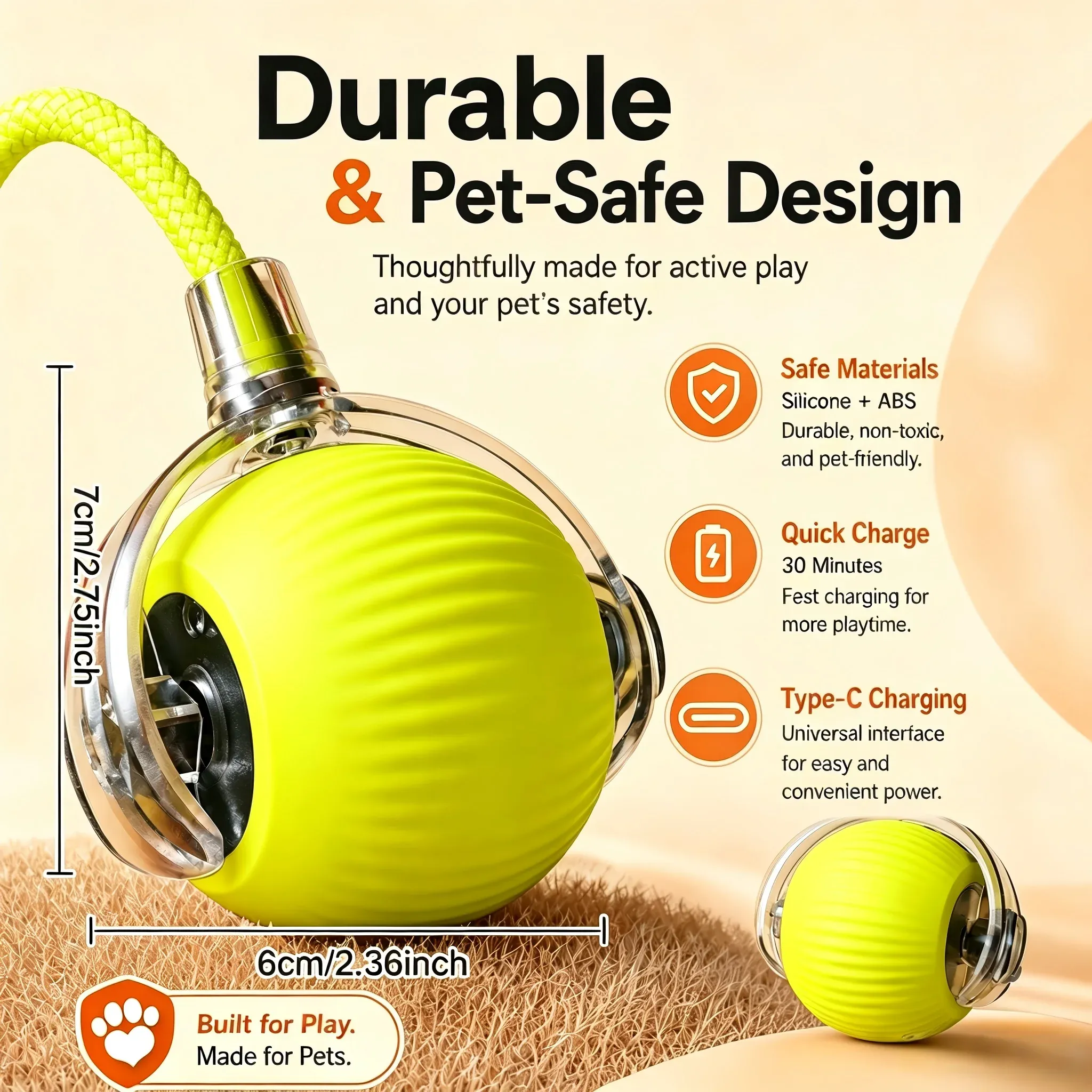 Jouet interactif intelligent pour chat : balle auto-roulante anti-obstacles à vitesse réglable avec corde élastique 2